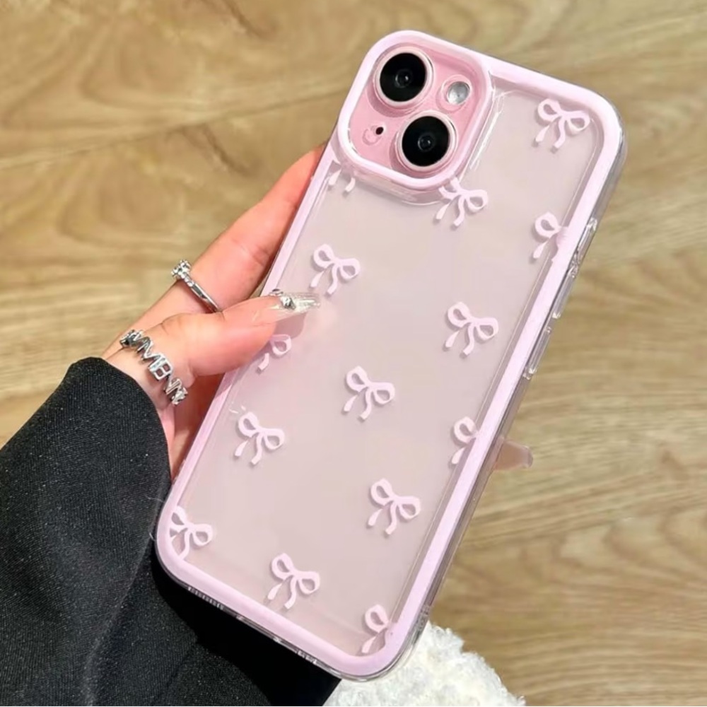 iphone 13 pink bow clear aesthetic coquette phone case slim durable protector